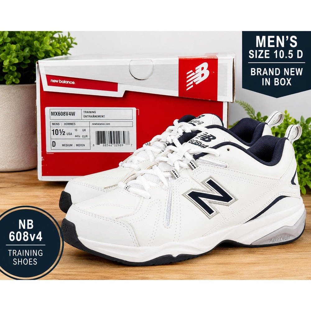 New Balance 608v4 Mens Training Shoes White Navy MX608V4W Size 10.5 D New In Box